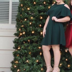 Dark Green Cold Shoulder Dress